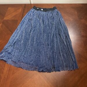 Mad Style Glitter‎ Pleated Midi Skirt Blue Black Elastic Waist One Size